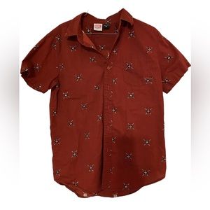 Marvel Mens Button Front Shirt Red Deadpool Cotton Short Sleeve Pocket SZ SM